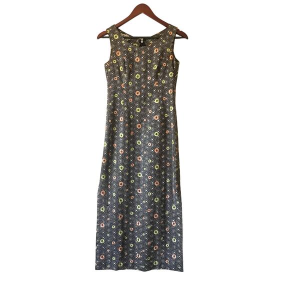Vintage Dresses & Skirts - Vintage black eyelet lace floral embroidered midi dress size xs